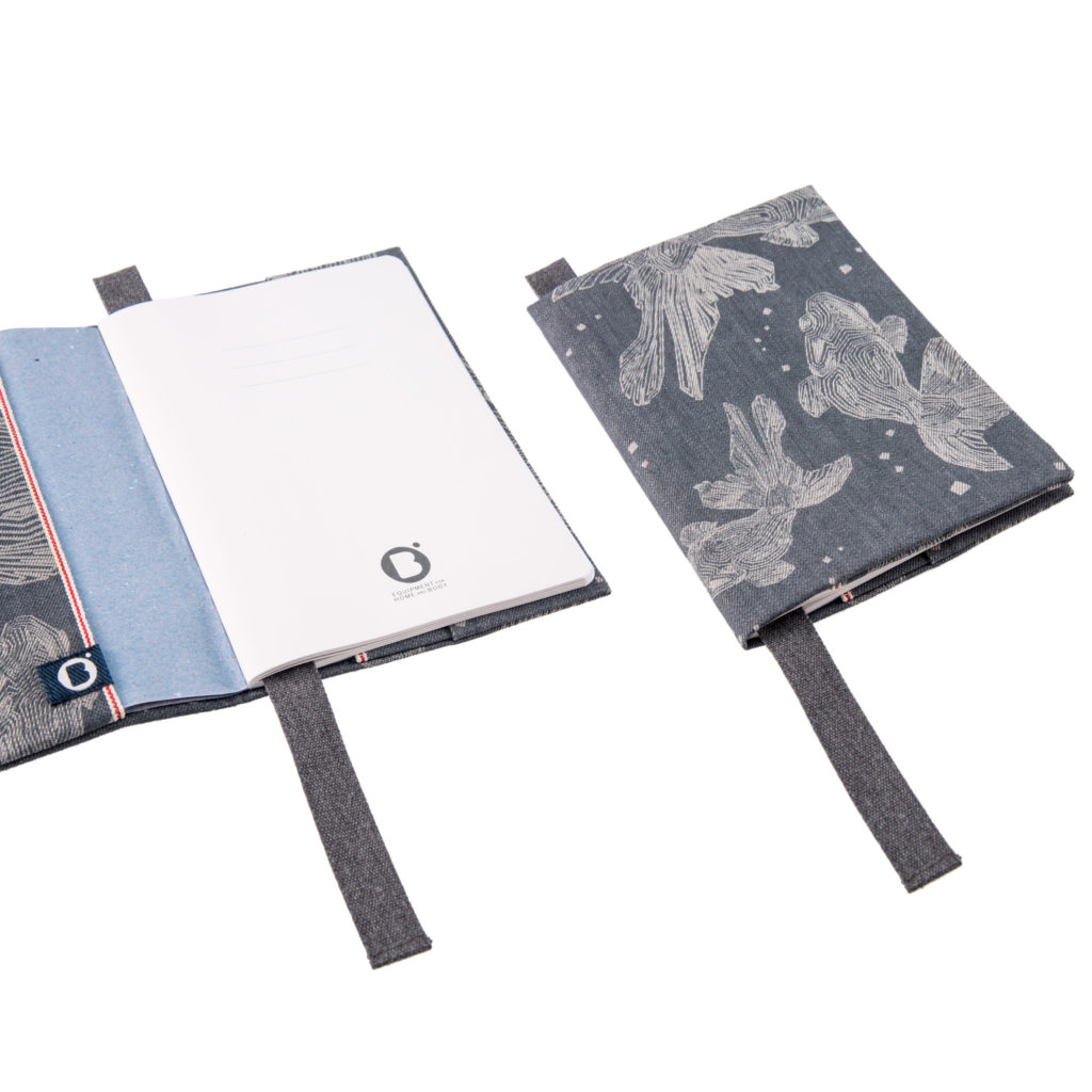 0003-07 NOTEBOOK COVER denim cimosato grigio con laser design / grey selvedge denim with laser design