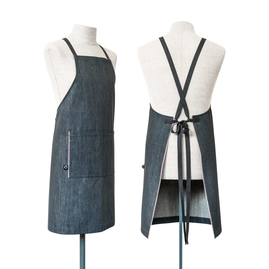 0022-01 APRON SELVEDGE denim cimosato grigio con chiusura ad incrocio / grey denim selvedge with crossed closure